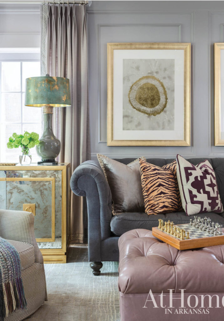 elegant purple, gold and white living room space